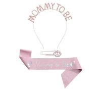 Hisxrcal Conjunto de Fajas para Mamá, Decoración para Fiestas, Faja Duradera para Mamá, Diadema, Faja Y Broche para Celebración de Revelación de, Rosa