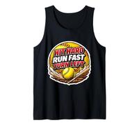 Hit Hard Run Fast Gire a la Izquierda, Divertido Jugador de sóftbol, Entrenador y Aficionado Camiseta sin Mangas