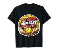 Hit Hard Run Fast Gire a la Izquierda, Divertido Jugador de sóftbol, Entrenador y Aficionado Camiseta