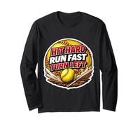 Hit Hard Run Fast Gire a la Izquierda, Divertido Jugador de sóftbol, Entrenador y Aficionado Manga Larga