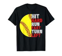 Hit Hard Run Fast Gire a la izquierda, divertido jugador de softbol, fan boy Camiseta