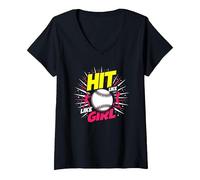 Hit Like A Girl Softbol Empoderando Lema Deportivo Camiseta Cuello V, Mujer, Negro, XXL
