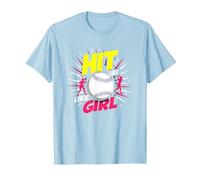 Hit Like A Girl Softbol Empoderando Lema Deportivo Camiseta, Hombre, Azul Bebé, XXL