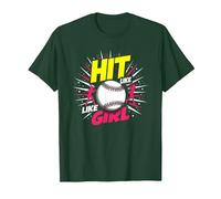Hit Like A Girl Softbol Empoderando Lema Deportivo Camiseta, Hombre, Verde Bosque, L