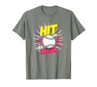 Hit Like A Girl Softbol Empoderando Lema Deportivo Camiseta, Hombre, Verde Militar Jaspeado, XXL