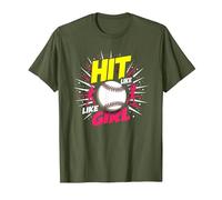Hit Like A Girl Softbol Empoderando Lema Deportivo Camiseta, Hombre, Verde Oliva, XXL