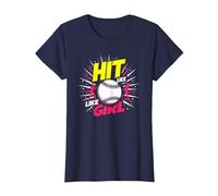 Hit Like A Girl Softbol Empoderando Lema Deportivo Camiseta, Mujer, Azul Marino, XXL
