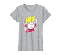 Hit Like A Girl Softbol Empoderando Lema Deportivo Camiseta, Mujer, Gris Jaspeado, S