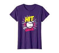 Hit Like A Girl Softbol Empoderando Lema Deportivo Camiseta, Mujer, Morado, S