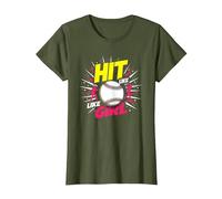 Hit Like A Girl Softbol Empoderando Lema Deportivo Camiseta, Mujer, Verde Oliva, XL