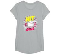 Hit Like A Girl Softbol Empoderando Lema Deportivo Camiseta, Niñas, Gris Jaspeado, Pequeña