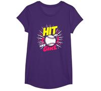 Hit Like A Girl Softbol Empoderando Lema Deportivo Camiseta, Niñas, Morado, L