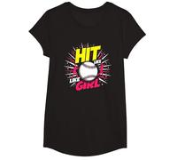Hit Like A Girl Softbol Empoderando Lema Deportivo Camiseta, Niñas, Negro, Pequeña