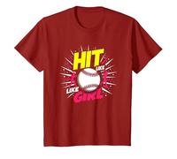 Hit Like A Girl Softbol Empoderando Lema Deportivo Camiseta, Niños, Arándano, 3 años