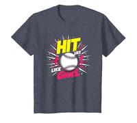 Hit Like A Girl Softbol Empoderando Lema Deportivo Camiseta, Niños, Azul Jaspeado, 2 años