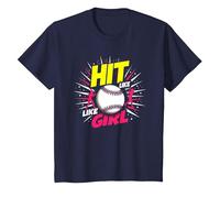 Hit Like A Girl Softbol Empoderando Lema Deportivo Camiseta, Niños, Azul Marino, 2 años