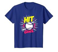 Hit Like A Girl Softbol Empoderando Lema Deportivo Camiseta, Niños, Azul Real, 3 años