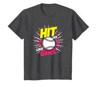 Hit Like A Girl Softbol Empoderando Lema Deportivo Camiseta, Niños, Jaspeado Oscuro, 2 años