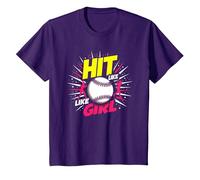 Hit Like A Girl Softbol Empoderando Lema Deportivo Camiseta, Niños, Morado, 2 años