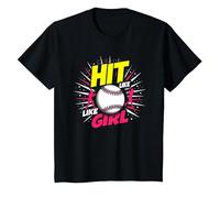 Hit Like A Girl Softbol Empoderando Lema Deportivo Camiseta, Niños, Negro, 4 años