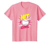 Hit Like A Girl Softbol Empoderando Lema Deportivo Camiseta, Niños, Rosado, 2 años