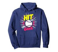 Hit Like A Girl Softbol Empoderando Lema Deportivo Sudadera con Capucha, Unisex para Adultos, Azul Marino, XXL