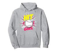 Hit Like A Girl Softbol Empoderando Lema Deportivo Sudadera con Capucha, Unisex para Adultos, Gris Jaspeado, XL
