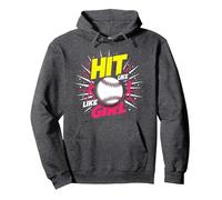 Hit Like A Girl Softbol Empoderando Lema Deportivo Sudadera con Capucha, Unisex para Adultos, Jaspeado Oscuro, XXL