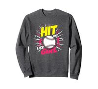 Hit Like A Girl Softbol Empoderando Lema Deportivo Sudadera, Unisex para Adultos, Jaspeado Oscuro, XXL
