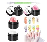 Hitburu Gel de Uñas 3D - Gel de Esculpido en 4 Colores,Pegamento Moldeable para Charm de Strass 3D en Uñas, Uso en Casa y Salón, Decoración de Pies, Esmaltado Francé y Estampado Foil para