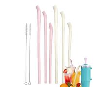 Hitburu Pajitas Reutilizables Duraderas - 6 Unidades de Pajitas Reutilizables de Silicona | ideales para café con juego de 2 cepillos de limpieza - Adultos, Vaso, Agua, Café, Batido, Viaje y Playa