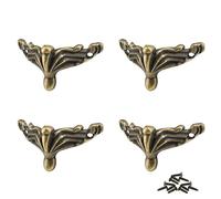 Hitefu 24 patas de aleación de latón envejecido, caja de madera, accesorios decorativos para patas de caja de pecho, patas protectoras de esquinas decorativas con tornillos (estilo 1, bronce)