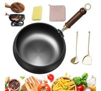 HItianya 2026 New Uncoated Thick Iron Pot, 24/26/28cm Japanese Iron Pan, Hand-Forged Non-Stick Irons Pan, Big Belly Frying Pan with Wooden Lid & Spatula, for All Stove (Without Lid, 26cm)