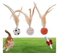HItianya 3/6pcs Feather Ball Cat Toy, Interactive Feather Ball Toy Set for Cats, Bouncy Tails Cat Toys for Indoor Cats, Cat Exrecise Balls for Training Chasing Hunting and Exercise (3pcs)