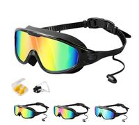 HItianya Mis gafas de verano geniales, sin fugas para hombres, mujeres y jóvenes, gafas de natación impermeables y antiniebla para niños con clip y tapones para los oídos para niños pequeños (negro