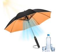 HItianya Paraguas con ventilador y botella de agua, efecto refrescante de 5-7 °C, protección solar UPF 50+, paraguas de viaje, parasol recargable por USB (Orange, Rechargeable)