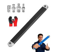 HItianya Pro Offset Extension Wrench Set, 15.4 Inch High Torque Tight Reach Extension Wrench with 1/4", 3/8", 1/2" Square Drive Adapters, for Automotives Repair & Industrial Machinery (Black)