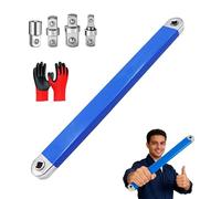 HItianya Pro Offset Extension Wrench Set, 15.4 Inch High Torque Tight Reach Extension Wrench with 1/4", 3/8", 1/2" Square Drive Adapters, for Automotives Repair & Industrial Machinery (Blue)