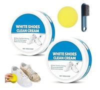 HItianya White Shoe Cleaner Cream, Multipurpose No-Wash Sneaker Cleaner with Sponge, Gentle Shoe Whitener for Sneakers, Leather Shoes, Canvas and Bags, Quick Stain Removal (*2)