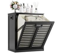HITNET Armario de Baño con Cesto Ropa Sucia, Mueble Ropa Sucia de Bambú, Cesta Lavandería, 63L Bolsa Interior Extraíble con Asas para sala de estar y dormitorio, Negro