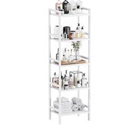 HITNET Estantería de Bambú, Organizador de Estante de Almacenamiento de Baño, Estantería de pie para Plantas con 5 Estantes Ajustables, Blanco