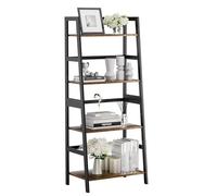 HITNET Estantería de Escalera, Librería de 4 Niveles, Estante de Almacenamiento Independiente para Salón, Baño, Cocina, Oficina en Casa, Marrón Rústico y Negro