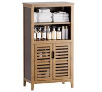HITNET Mueble Baño Bambu, Armario Bajo Baño Auxiliar, Gabinete de Almacenamiento con Doble Puerta, Estante Ajustable, para Sala de Estar, Cocina, Entrada, Nogal