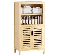 HITNET Mueble Baño Bambu, Armario Bajo Baño Auxiliar, Gabinete de Almacenamiento con Doble Puerta, Estante Ajustable, para Sala de Estar, Cocina, Entrada,Natural