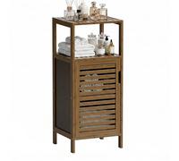 HITNET Mueble Baño Pequeño, Armario Auxiliar Baño de Bambú, Gabinete de Almacenamiento Independiente de una Puerta con Estanterías Abiertas, para Sala de Estar, Cocina, Entrada, Nogal