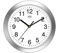 HITO Reloj de Pared silencioso para salón, Cocina, Dormitorio, con Cubierta de Cristal, Marco de Aluminio Plateado, 10 Pulgadas