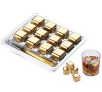 Hitopin 12 Piezas Acero Inoxidable Piedras de Whisky, Cubitos de Hielo de Acero Inoxidable + Clips, Cubitos Hielo Reutilizable, Inoxidable Piedras de Whisky y Pinzas,para Cócteles, Whisky, Vino