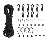 Hitopin 15m De Cuerda Elástica Segura, Cuerda Seguridad Elásticas Rollo, Cuerda Elastica 4mm Cuerda Elástica, Elasticos Negro Cuerda de Goma, con 24 Ganchos, para Lona,Camping,Kayak,Portaequipajes