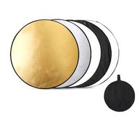 Hitopin 5 en 1 Reflector de Luz Redondo, 60cm Luz Redondo Plegable Portátil, Plegable Reflector Portátil, Redondo Plegable Portátil, para Iluminación de Estudio y Exterior Oro Plata Blanco Negro