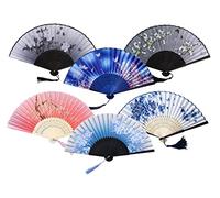 Hitopin Abanicos Plegables, 6 Abanicos Plegables de Bamboo con Borla, Estilo Chino, para Regalos y Decoración de Pared de Banquete de Boda (38CM * 21CM)